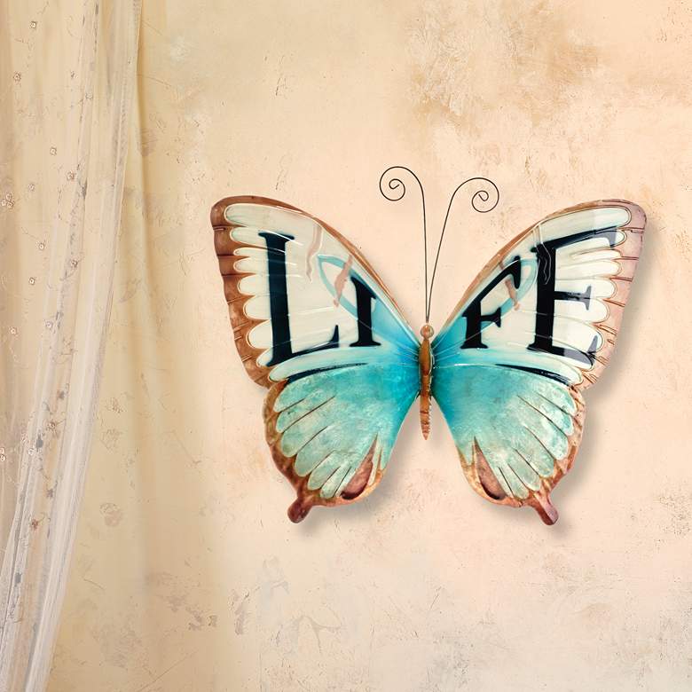Image 1 Eangee Butterfly 18 inchW Blue Brown Life Capiz Shell Wall Decor