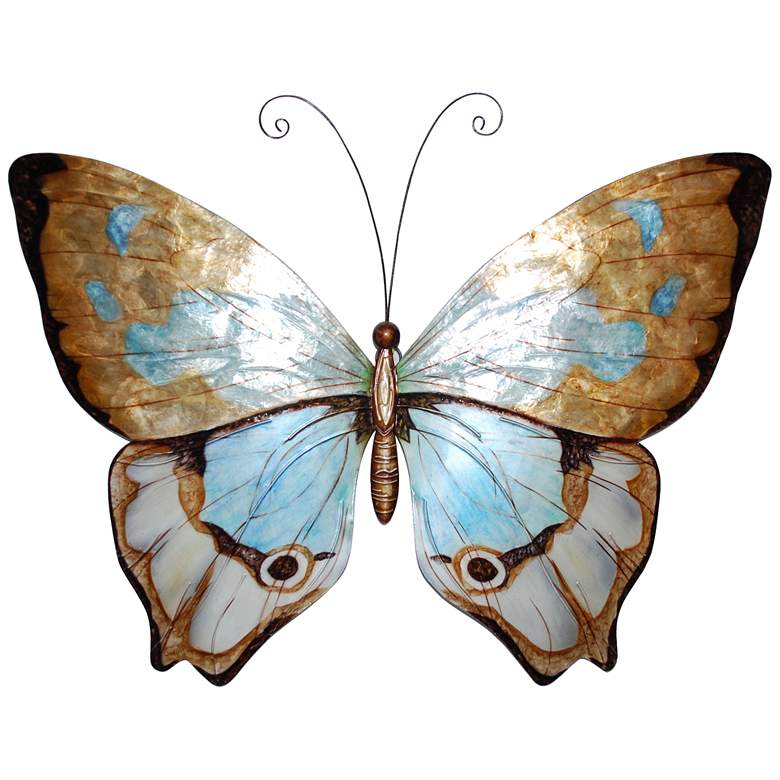Image 2 Eangee Butterfly 18"W Copper and Aqua Capiz Shell Wall Decor