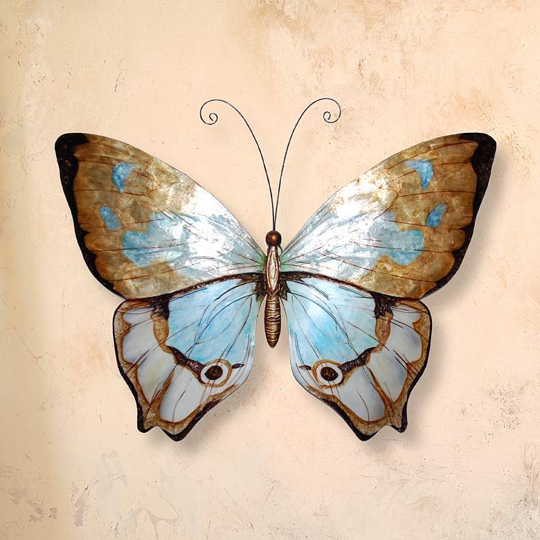 Image 1 Eangee Butterfly 18 inchW Copper and Aqua Capiz Shell Wall Decor