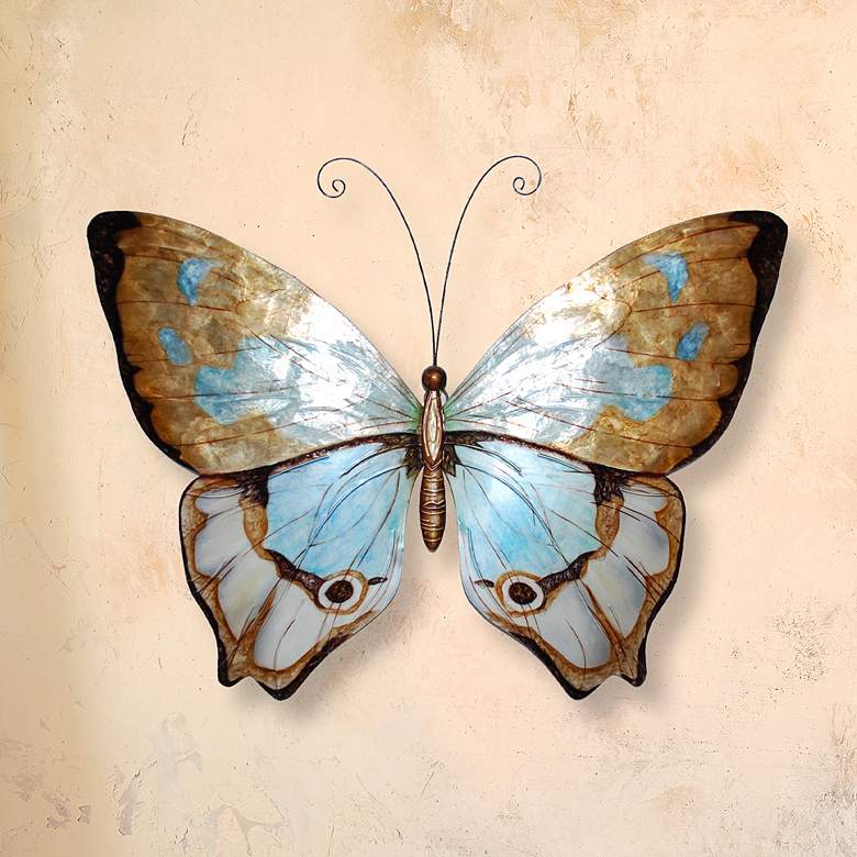 Image 1 Eangee Butterfly 18"W Copper and Aqua Capiz Shell Wall Decor