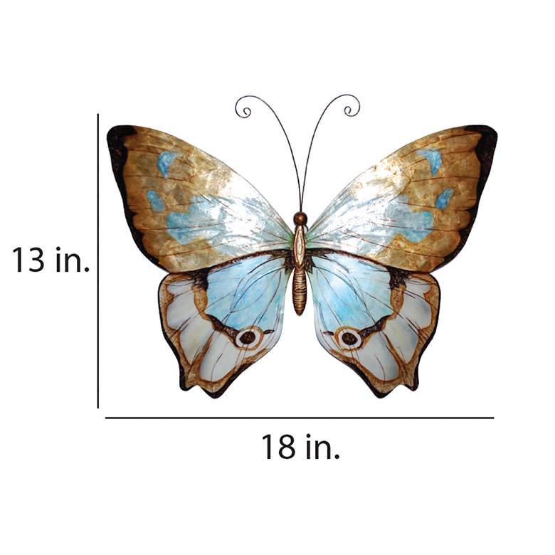 Image 5 Eangee Butterfly 18 inchW Copper and Aqua Capiz Shell Wall Decor more views