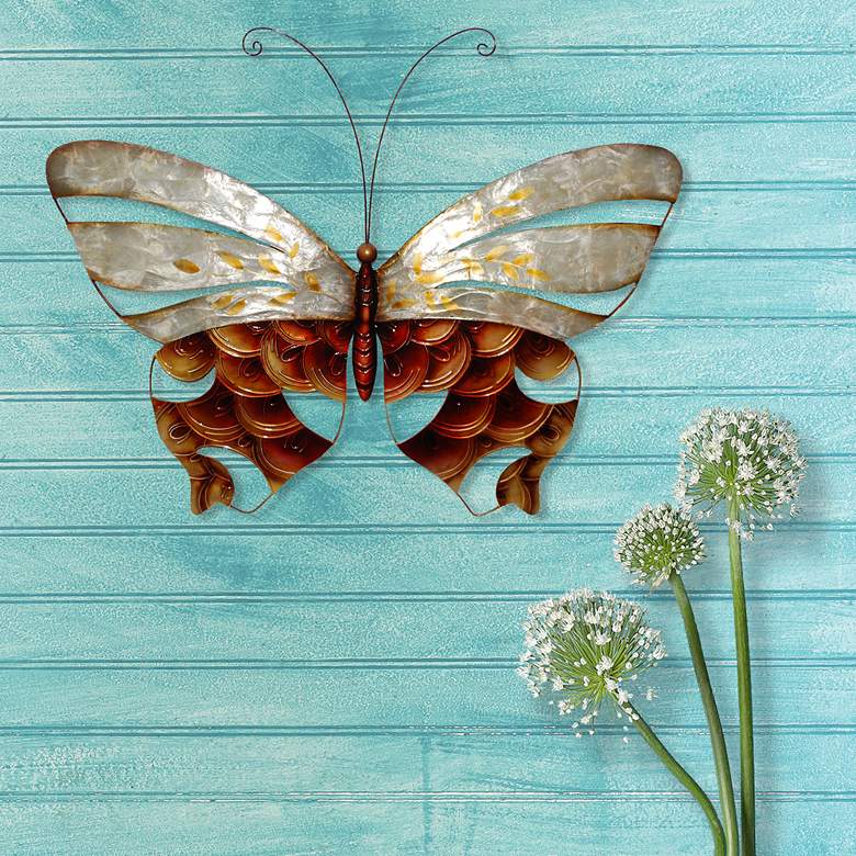 Image 1 Eangee Butterfly 18 inchW Pearl and Copper Scaling Wall Decor