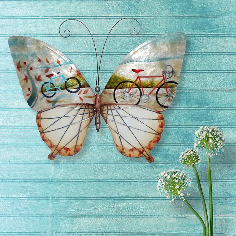 Image 1 Eangee Butterfly Bicycles 18 inch Wide Capiz Shell Wall Decor