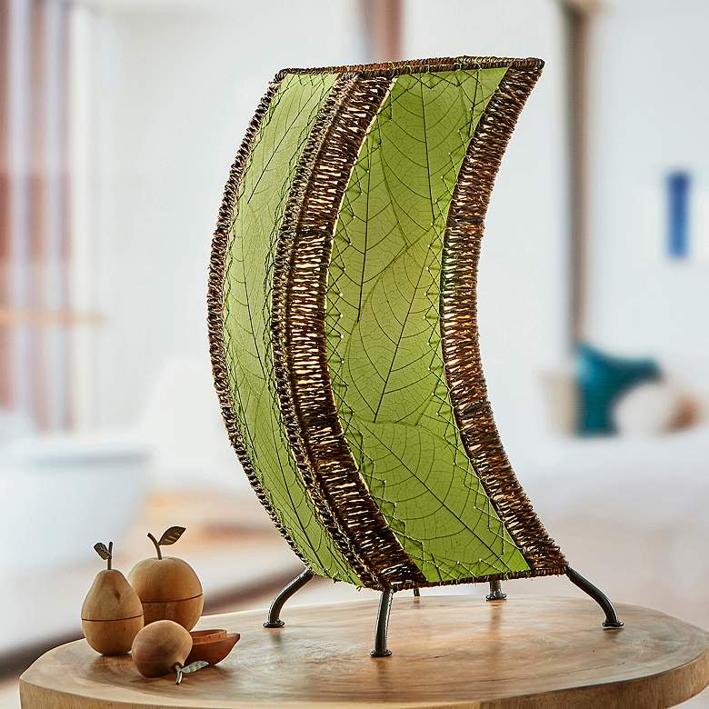Image 1 Eangee C-Shape 20 inch Green Cocoa Leaves Uplight Accent Table Lamp