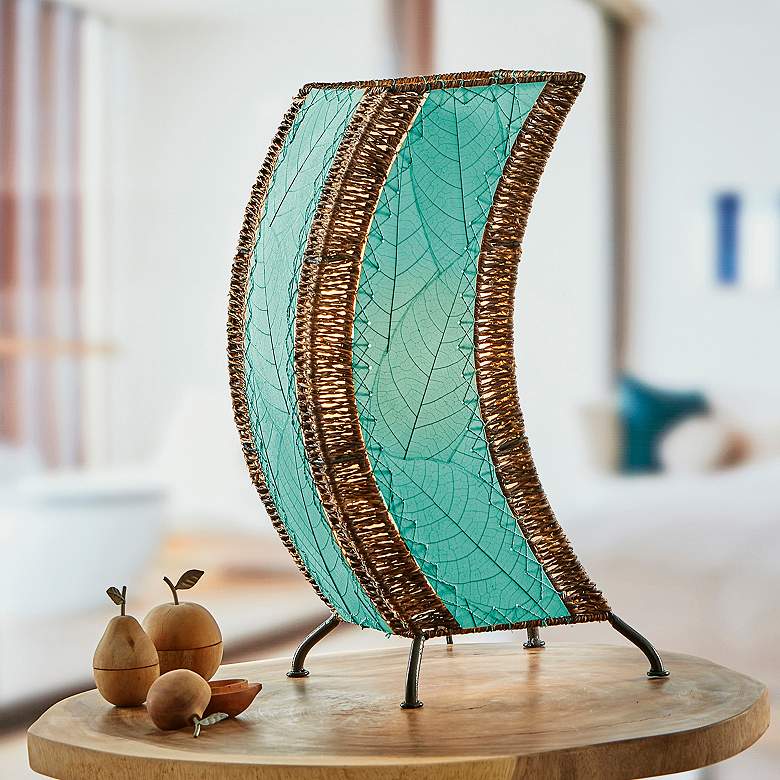 Image 1 Eangee C-Shape 20" High Blue Cocoa Leaves Uplight Table Lamp