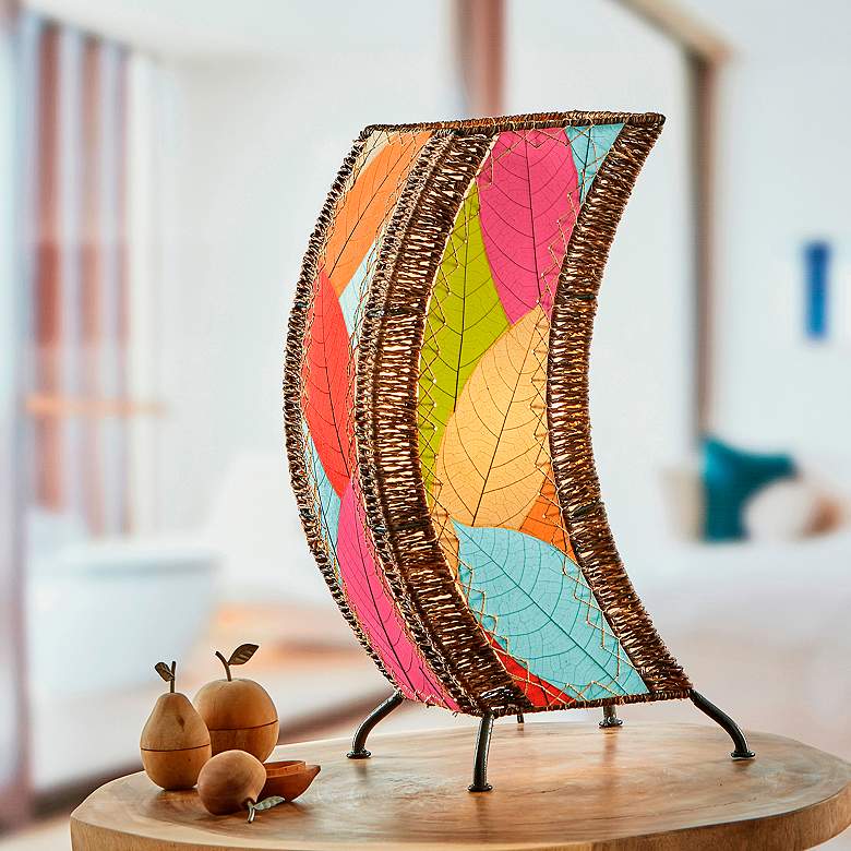 Image 1 Eangee C-Shape 20" High Multi-Color Cocoa Leaves Uplight Table Lamp