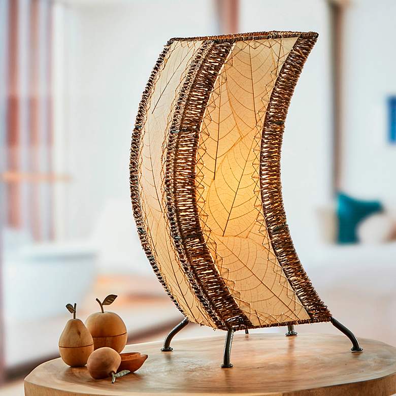 Image 1 Eangee C-Shape Natural Cocoa Leaves Uplight Table Lamp