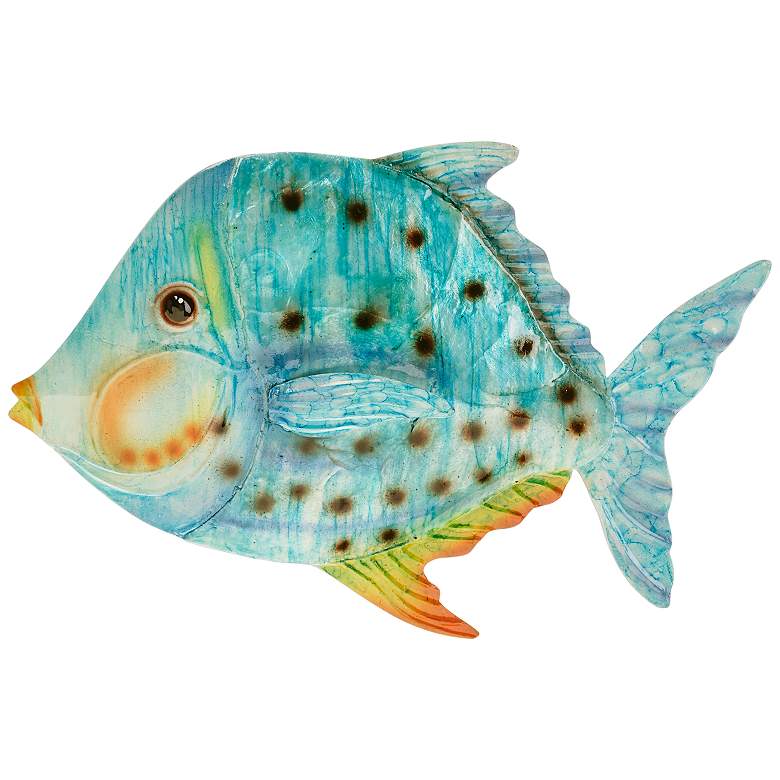 Image 2 Eangee Caribbean Blue Fish 9" Wide Capiz Shell Wall Decor