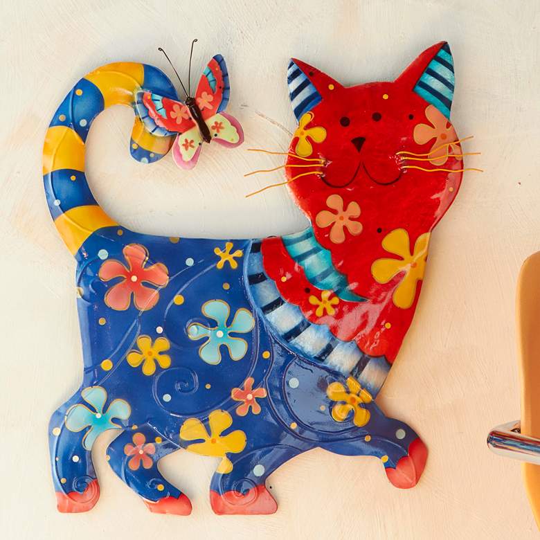 Image 1 Eangee Cat 13" High Blue and Red Metal Wall Decor