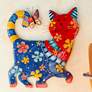 1_Eangee Cat 13" High Blue and Red Metal Wall Decor
