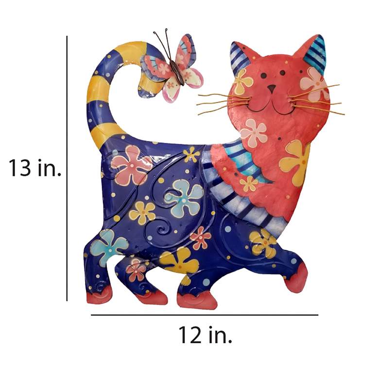 Image 4 Eangee Cat 13" High Blue and Red Metal Wall Decor more views