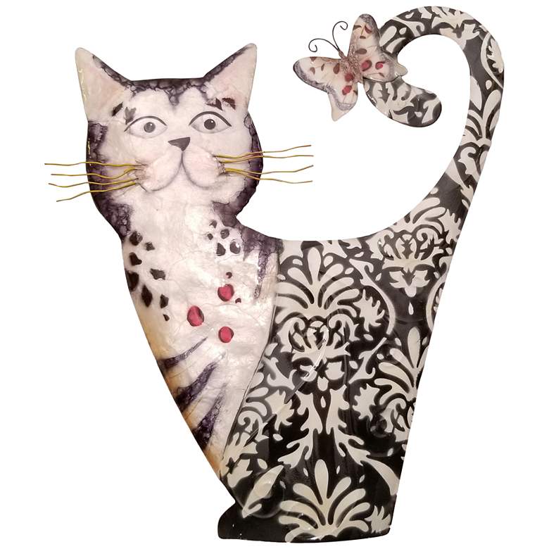 Image 2 Eangee Cat 14" High White and Black Metal Wall Decor