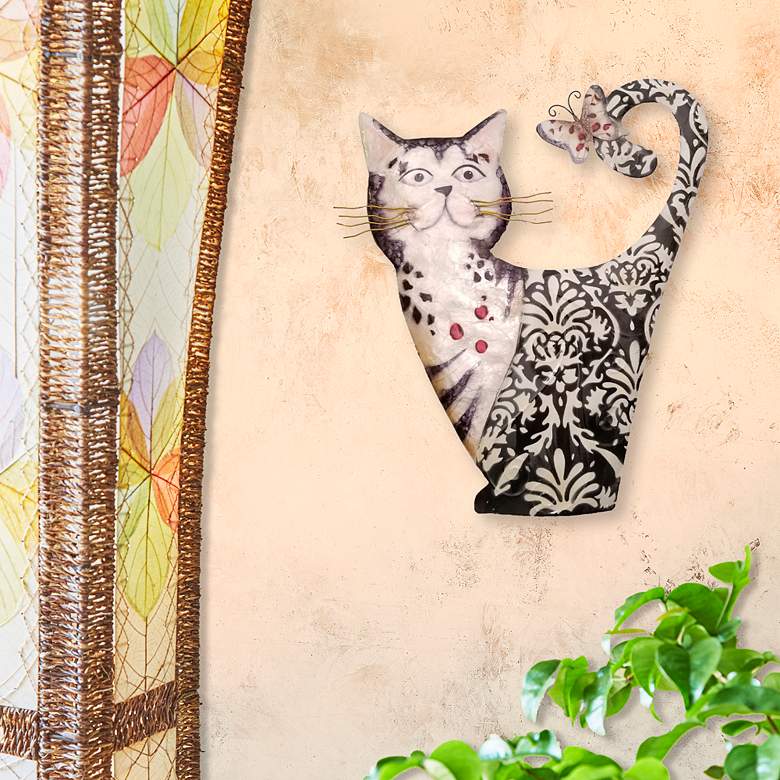 Image 1 Eangee Cat 14" High White and Black Metal Wall Decor