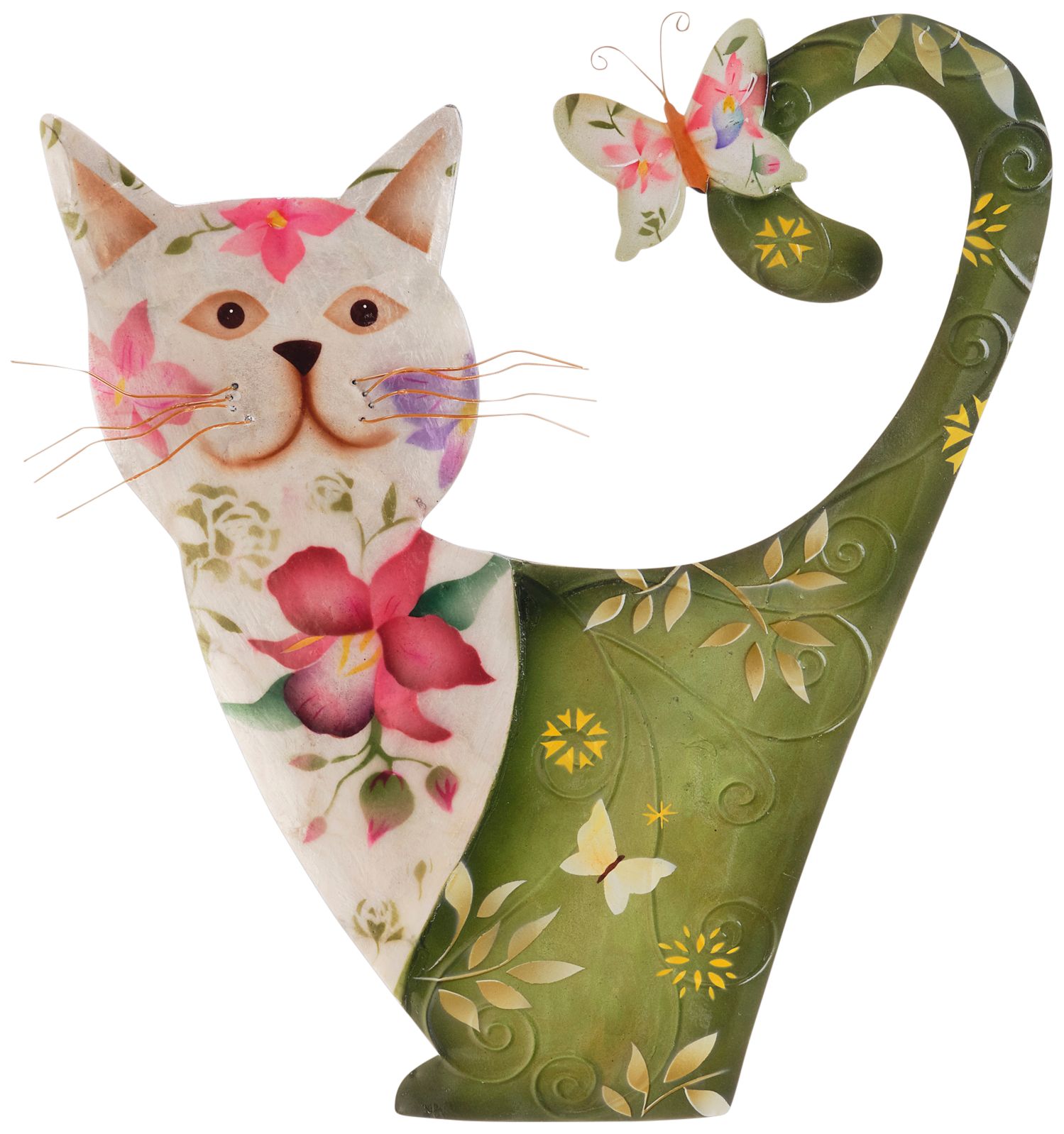 Image 2 Eangee Cat 14" High White and Green Metal Wall Decor