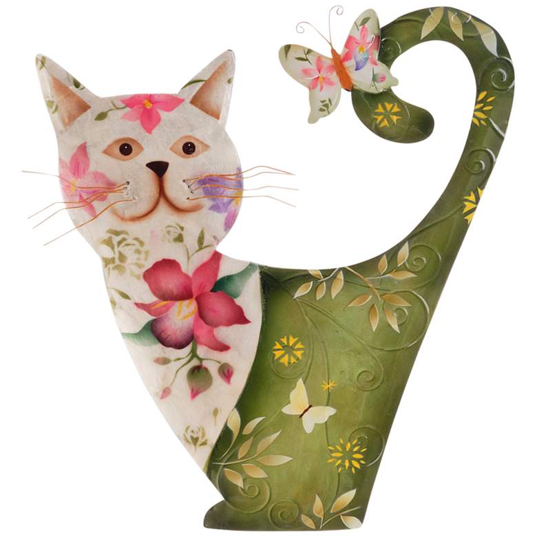 Image 2 Eangee Cat 14" High White and Green Metal Wall Decor