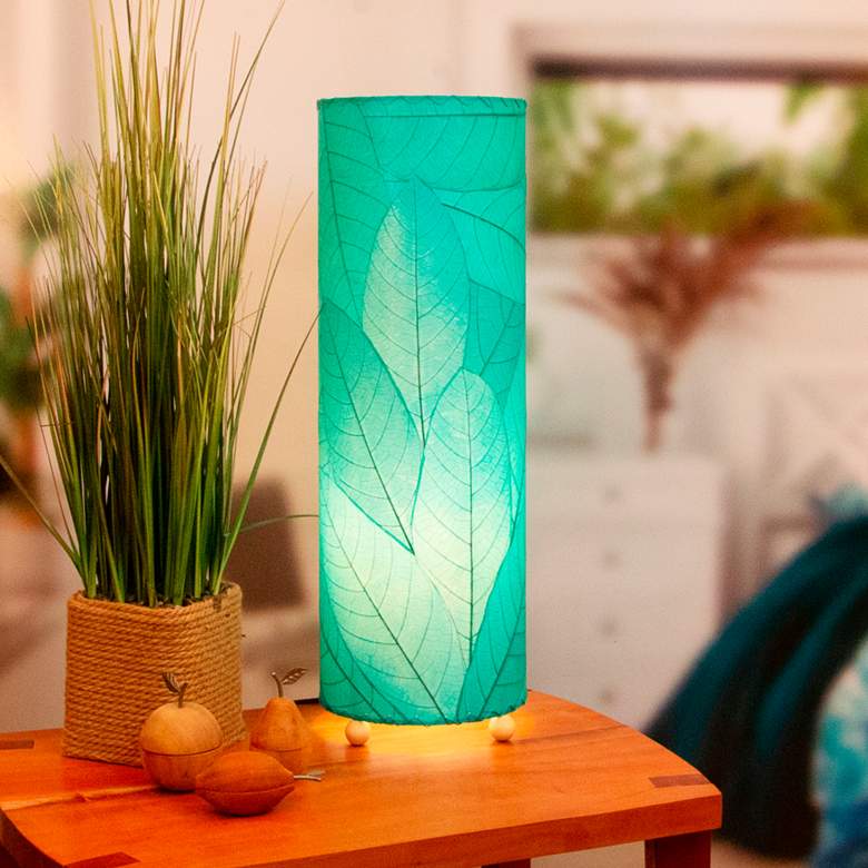 Image 1 Eangee Cocoa Leaves Sea Blue Cylinder Table Lamp