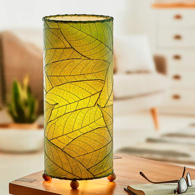 Image 1 Eangee Cylinder 16 1/2" High Green Cocoa Leaf Accent Table Lamp