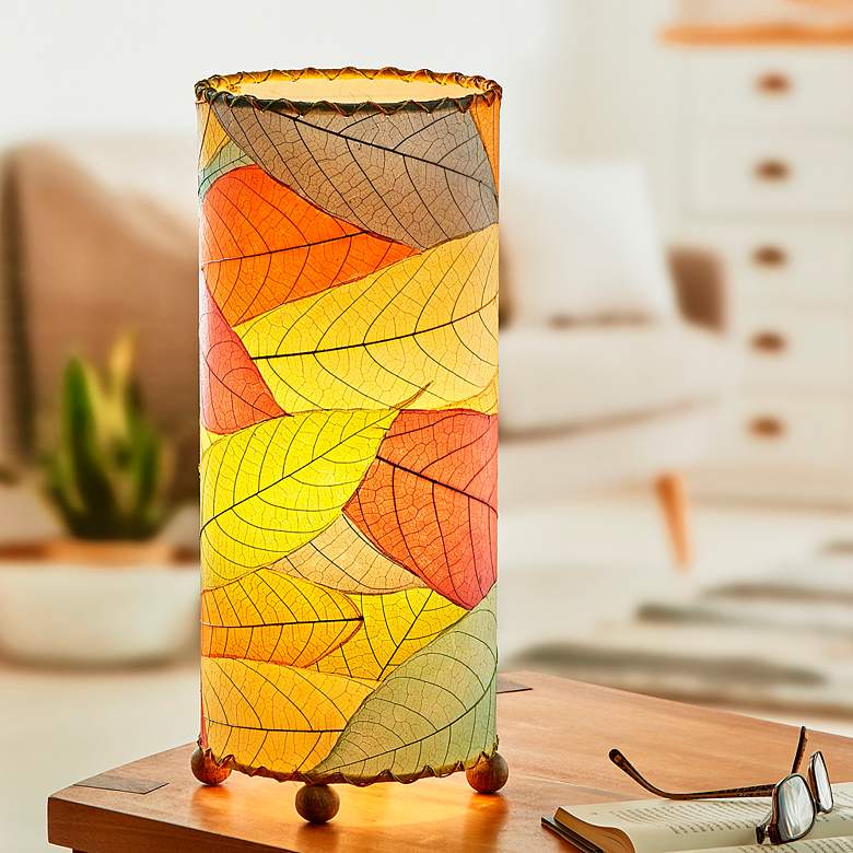 Image 4 Eangee Cylinder 16 1/2" Multi-Color Cocoa Leaves Uplight Table Lamp more views