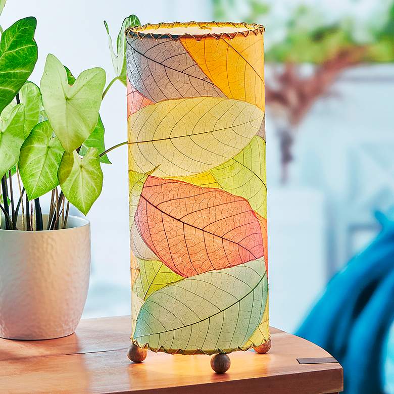 Image 6 Eangee Cylinder 16 1/2" Multi-Color Cocoa Leaves Uplight Table Lamp more views