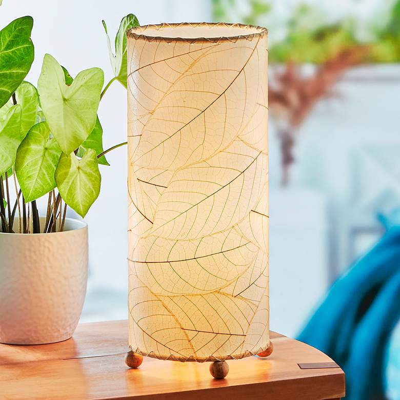 Image 1 Eangee Cylinder 16 1/2" Natural Cocoa Leaves Uplight Table Lamp