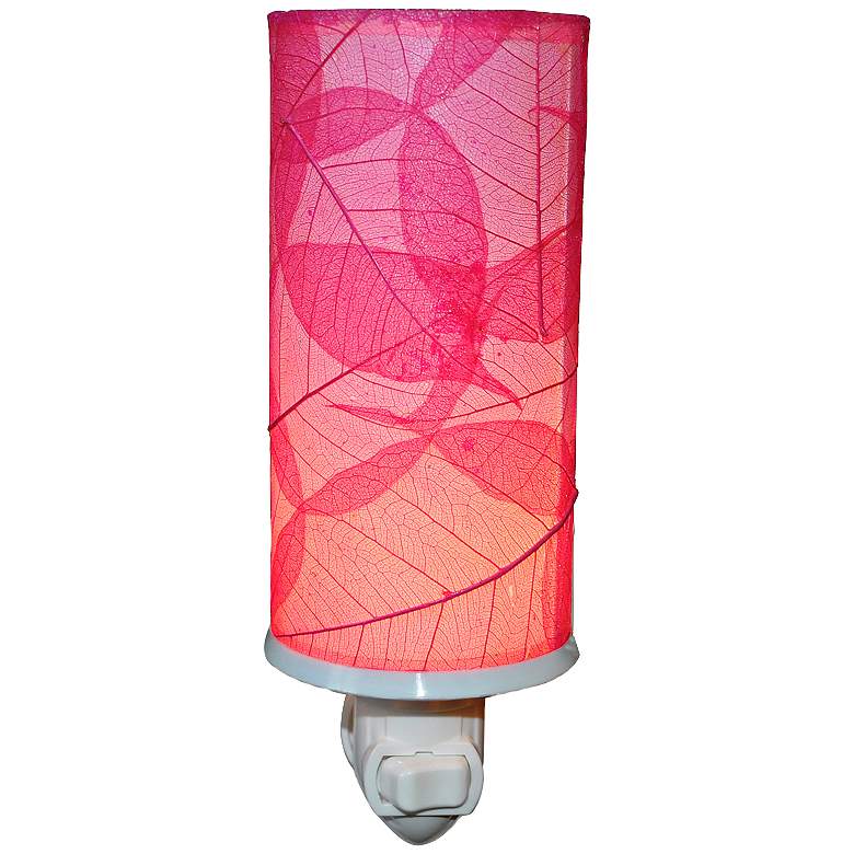 Image 1 Eangee Cylinder 7 inch High Pink Banyan Leaf Plug-In Night Light