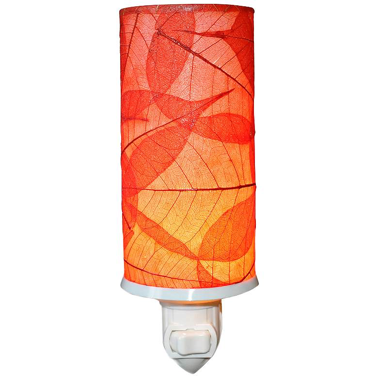 Image 1 Eangee Cylinder 7 inch High Red Banyan Leaf Plug-In Night Light