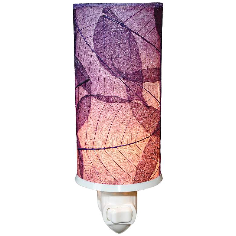 Image 1 Eangee Cylinder 7 inchH Purple Banyan Leaf Plug-In Night Light