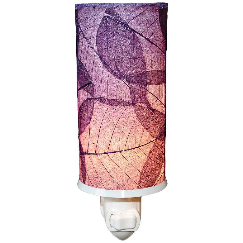Image 1 Eangee Cylinder 7"H Purple Banyan Leaf Plug-In Night Light