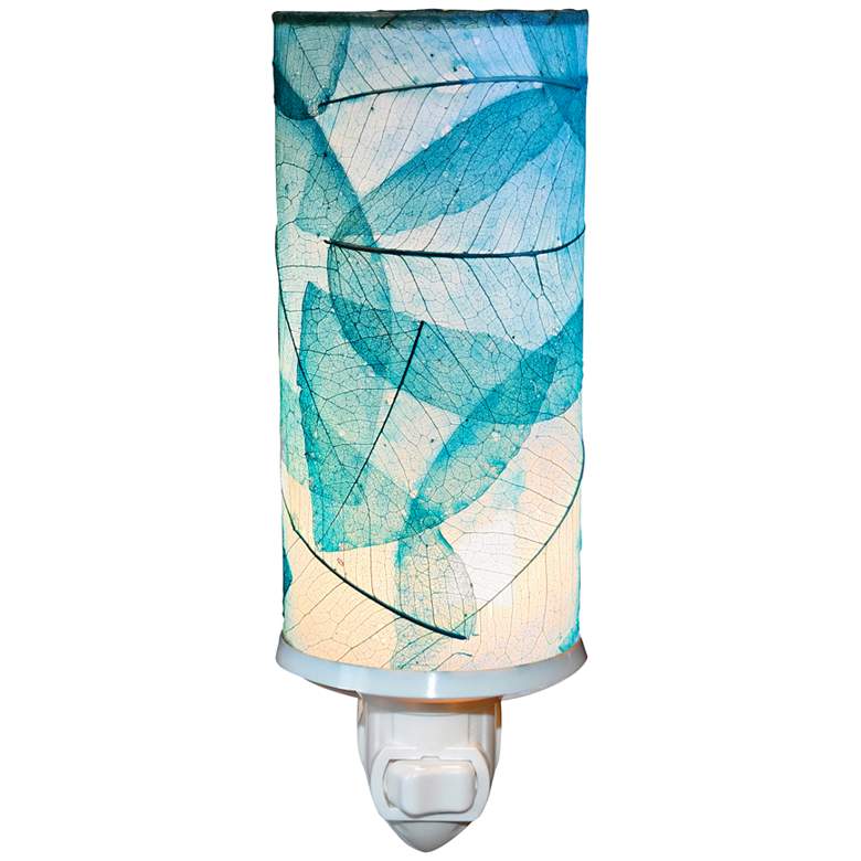 Image 2 Eangee Cylinder 7"H Sea Blue Banyan Leaf Plug-In Night Light