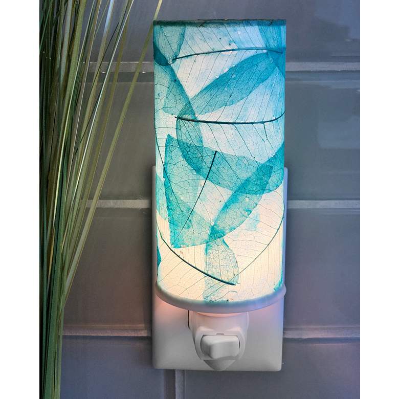 Image 1 Eangee Cylinder 7 inchH Sea Blue Banyan Leaf Plug-In Night Light