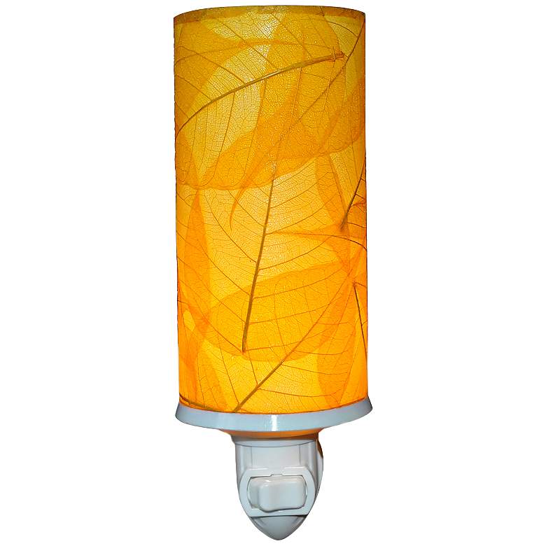 Image 1 Eangee Cylinder 7"H Yellow Banyan Leaf Plug-In Night Light