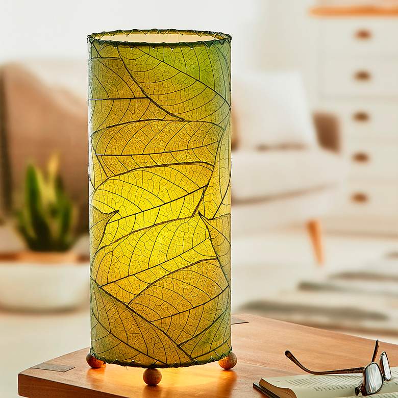Image 1 Eangee Cylinder Green Cocoa Leaf 16 1/2 inchH Accent Table Lamp