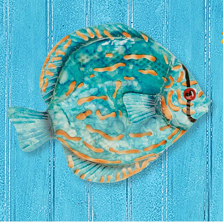 Image 1 Eangee Discus Fish 8" Wide Blue Capiz Shell Wall Decor