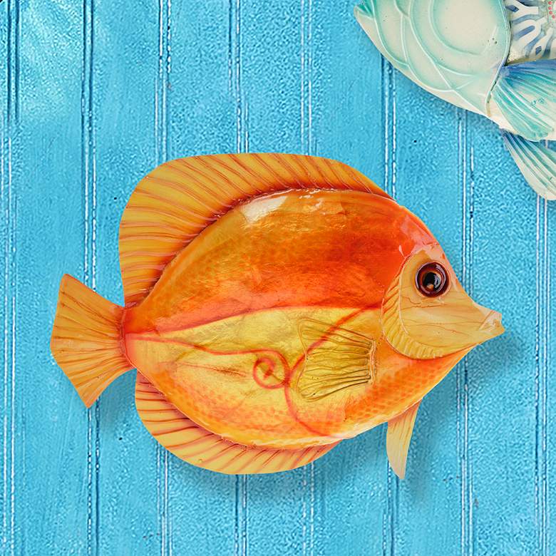Image 1 Eangee Discus Fish 8 inch Wide Orange Capiz Shell Wall Decor