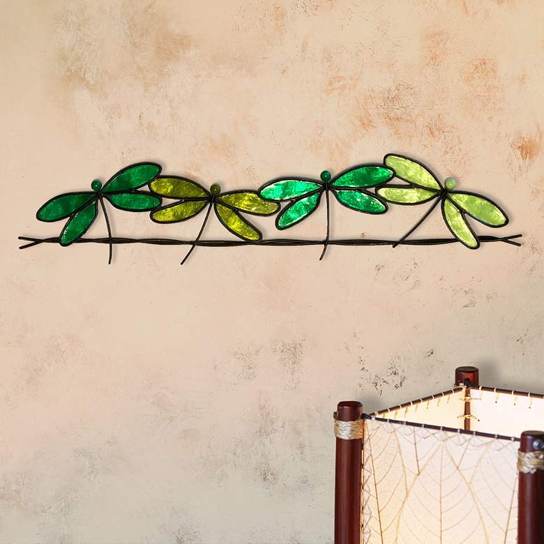 Image 1 Eangee Dragonflies On A Wire 28 inch Wide Green Metal Wall Decor