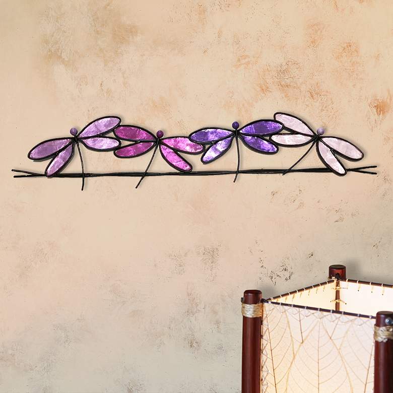 Eangee Dragonflies On A Wire 28 inchW Purple Metal Wall Decor
