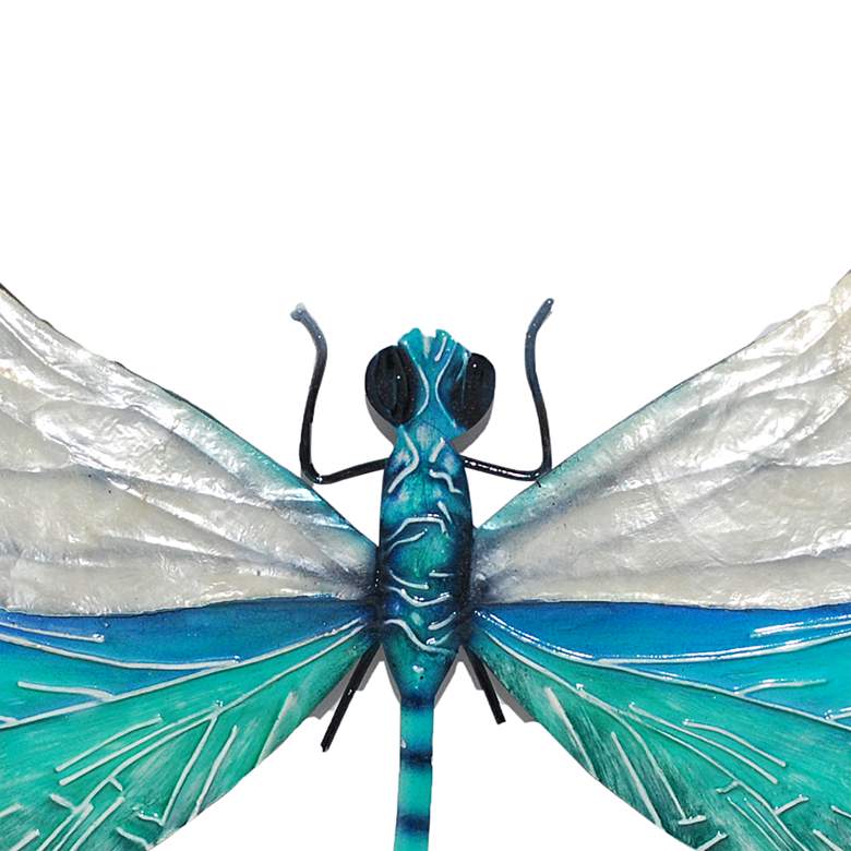 Eangee Dragonfly 12&quot;W White and Aqua Capiz Shell Wall Decor more views