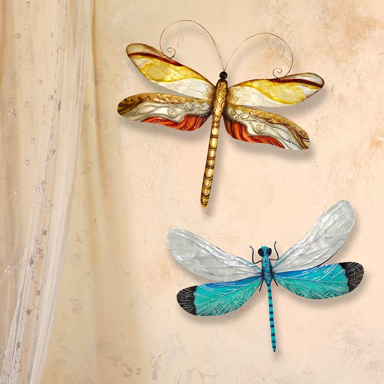 Eangee Dragonfly 12&quot;W White and Aqua Capiz Shell Wall Decor more views