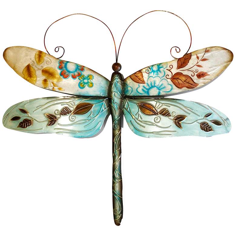 Image 2 Eangee Dragonfly 14 inch Wide Blue and Pearl Metal Wall Decor