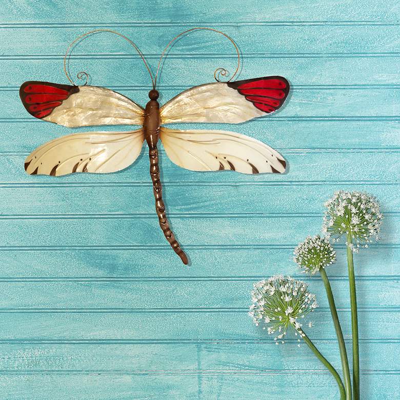 Image 1 Eangee Dragonfly 14" Wide Red Tipped Capiz Shell Wall Decor
