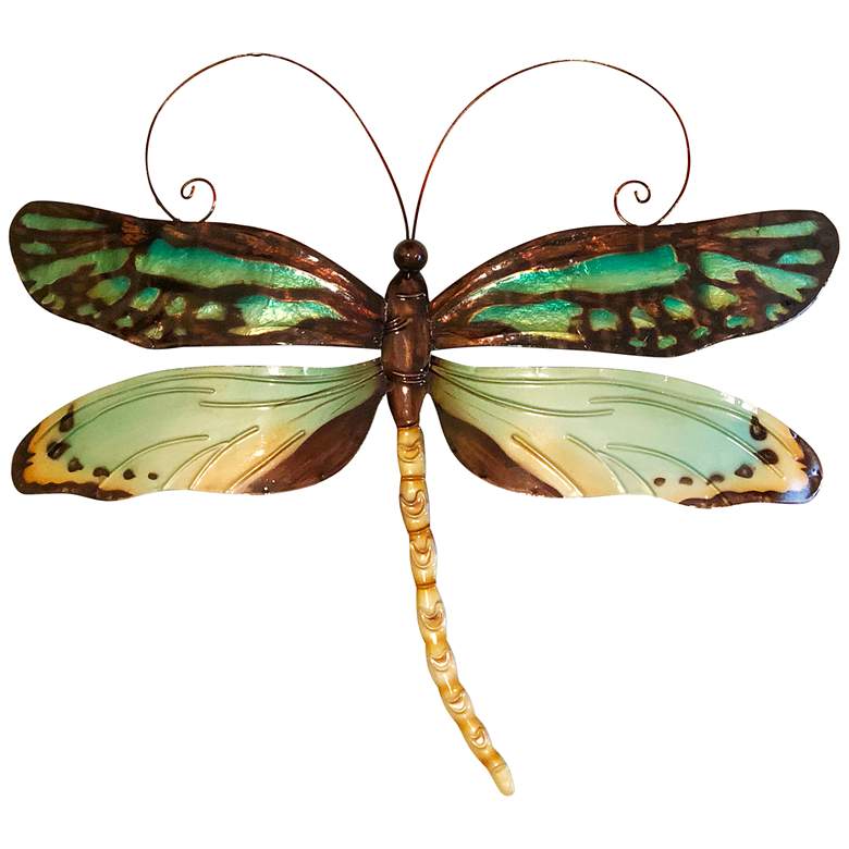 Image 2 Eangee Dragonfly 14"W Aqua and Gold Capiz Shell Wall Decor