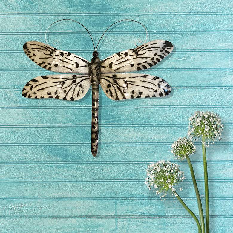 Image 1 Eangee Dragonfly 14"W Black and White Capiz Shell Wall Decor