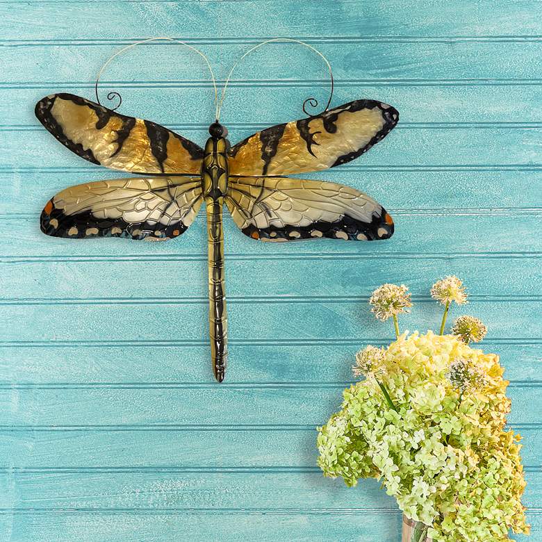 Image 1 Eangee Dragonfly 14"W Gold and Blue Capiz Shell Wall Decor