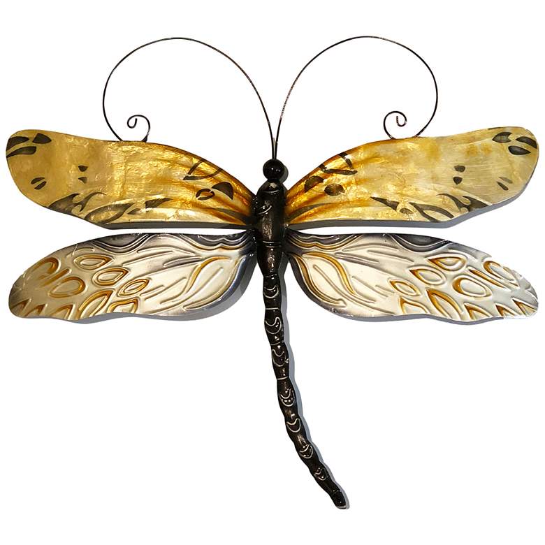 Image 1 Eangee Dragonfly 14"W Honey Yellow Capiz Shell Wall Decor