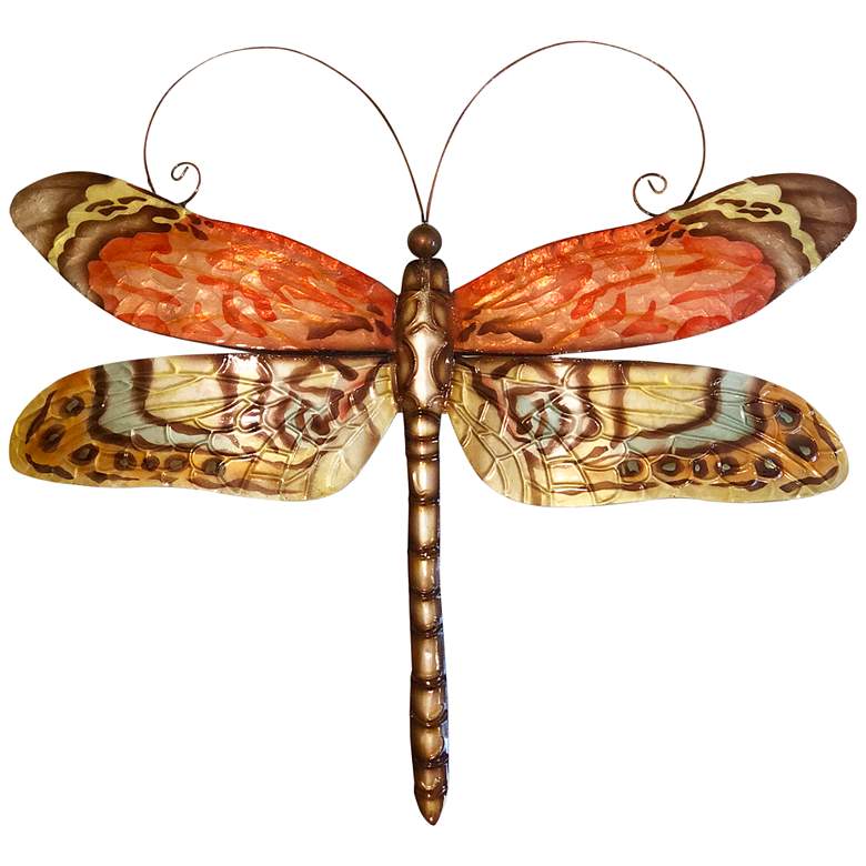 Eangee Dragonfly 14 inchW Multi-Color Red Capiz Shell Wall Decor