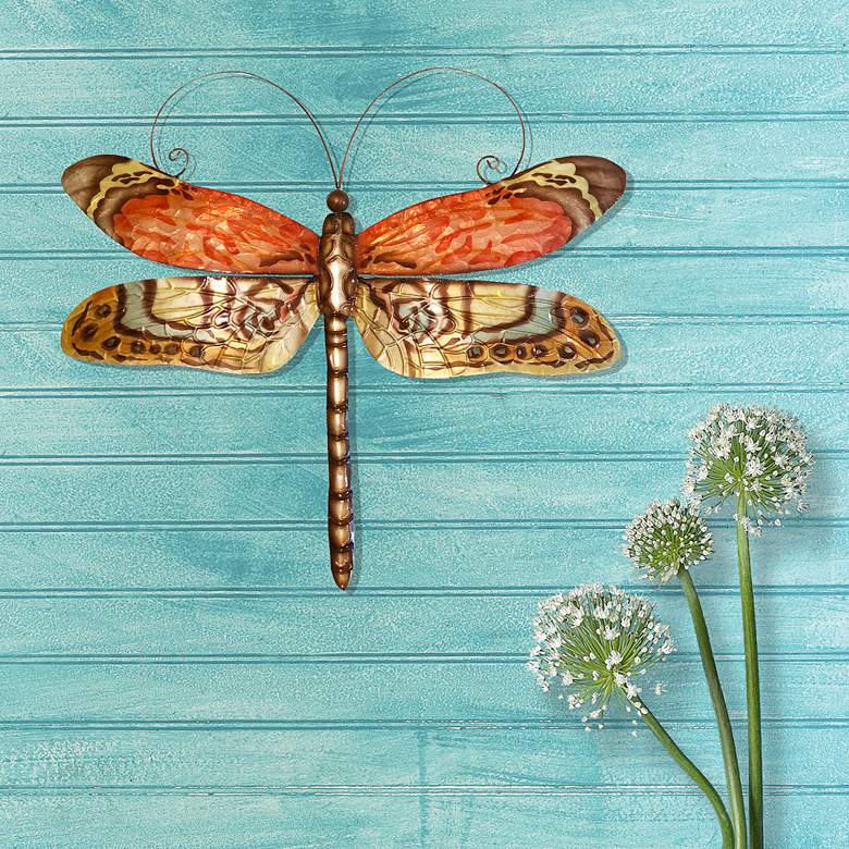 Eangee Dragonfly 14&quot;W Multi-Color Red Capiz Shell Wall Decor