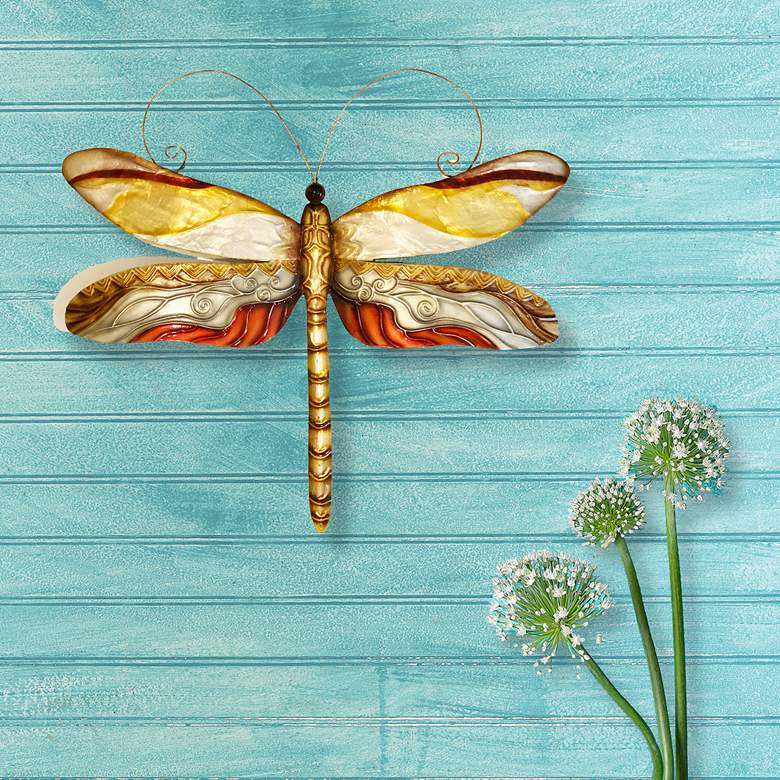 Image 1 Eangee Dragonfly 14"W Pearl Tan and Brown Metal Wall Decor
