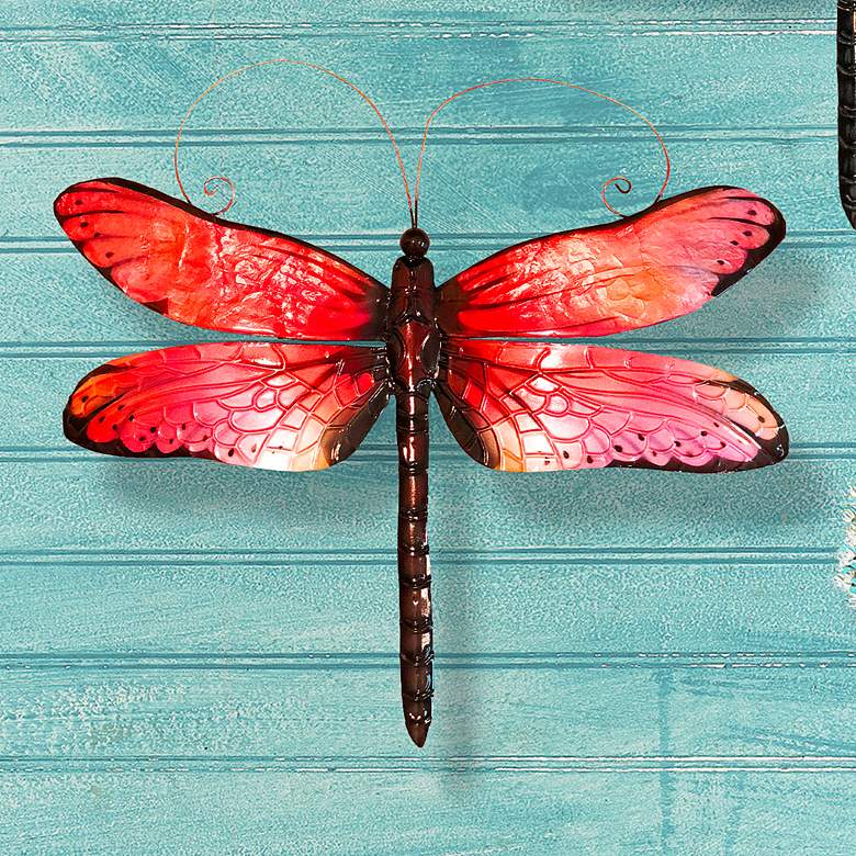 Image 1 Eangee Dragonfly 14 inchW Red and Black Capiz Shell Wall Decor