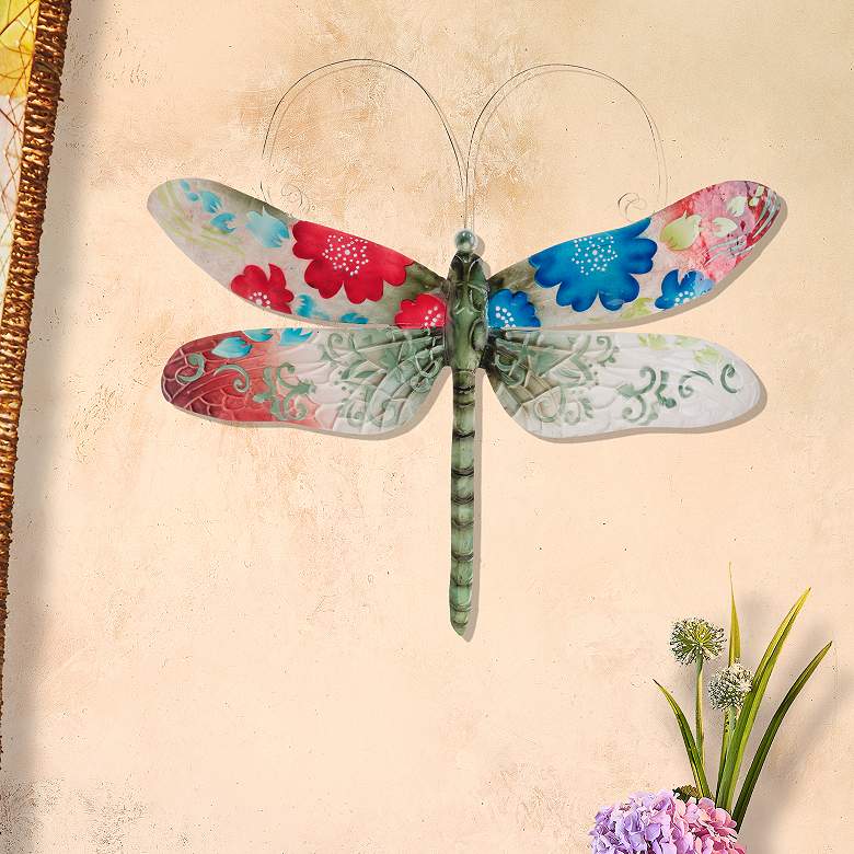 Image 1 Eangee Dragonfly 14 inchW Spring Flowers Capiz Shell Wall Decor