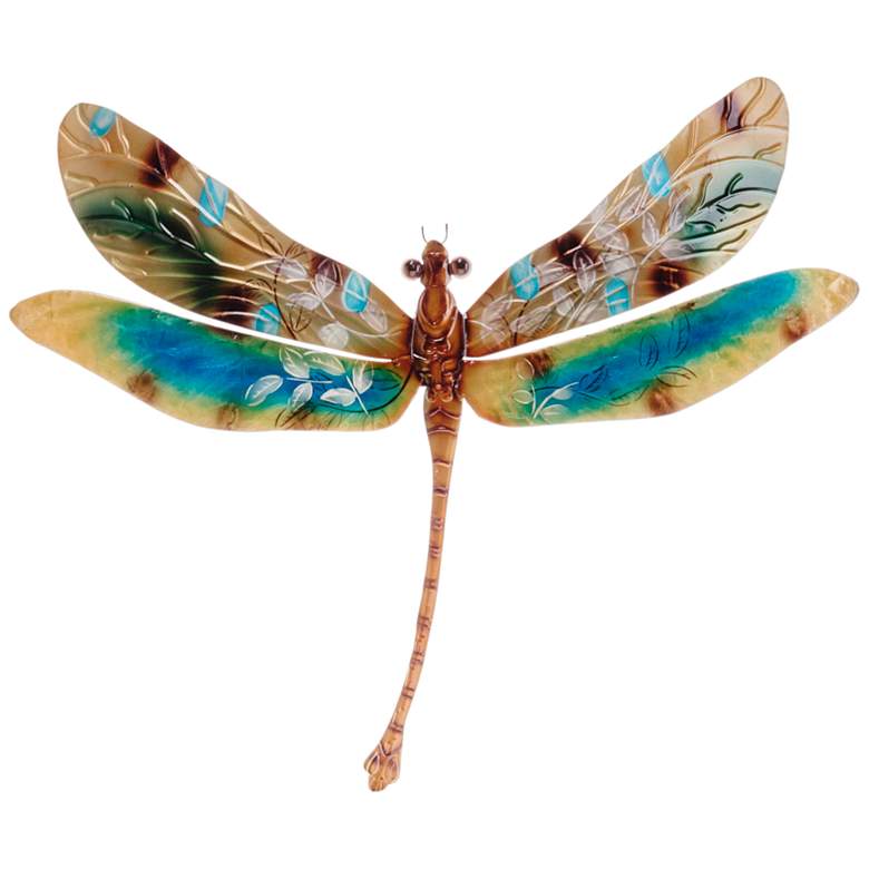 Image 2 Eangee Dragonfly 16 inch Wide Gold and Aqua Capiz Wall Decor